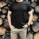 Crew Neck jetblack blank T-shirt with model