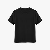 A black short-sleeved crew neck t-shirt for boys made of organic cotton.