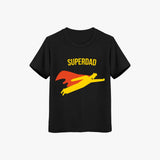 Black t-shirt with 'SUPERDAD' and superhero graphic on a white background