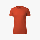 A solid orange organic cotton t-shirt for women with a short sleeve crew neck.
